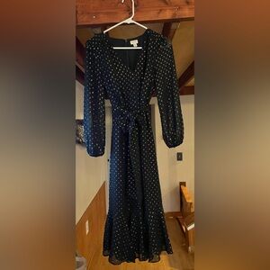 J. Crew Elegant Black/Gold Polka Dot Dress